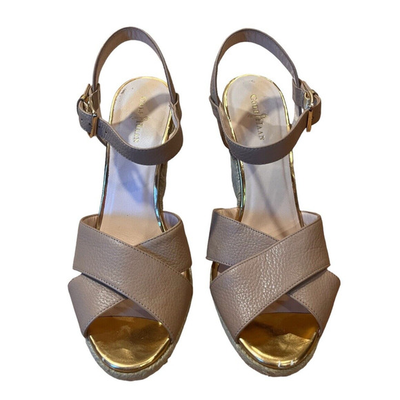 Cole Haan Heels Womens 8.5 B Hart Slingback Espadrille Wedge Beige Faux Leather - Picture 12 of 12